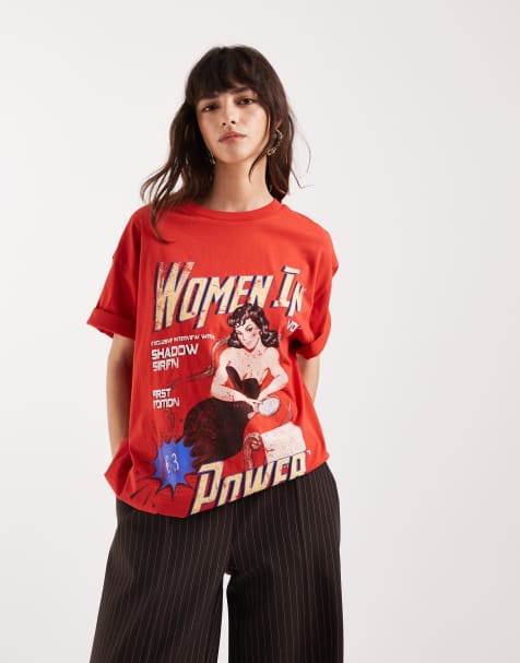 ASOS DESIGN – Röd t-shirt i oversize med Power-tryck för kvinnor - view 1