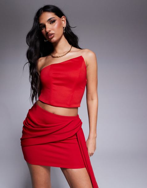 ASOS DESIGN – Röd topp i scubamaterial med vinklad ringning, del av set - view 1