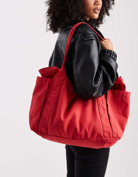 ASOS DESIGN – Röd toteväska i kanvas med flera fickor - view 1