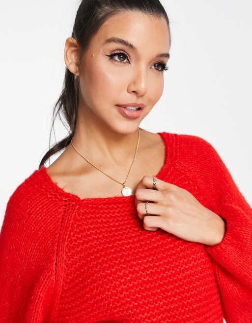 ASOS DESIGN – Röd tröja med volymärmar och struktursömmar, 2 av 4