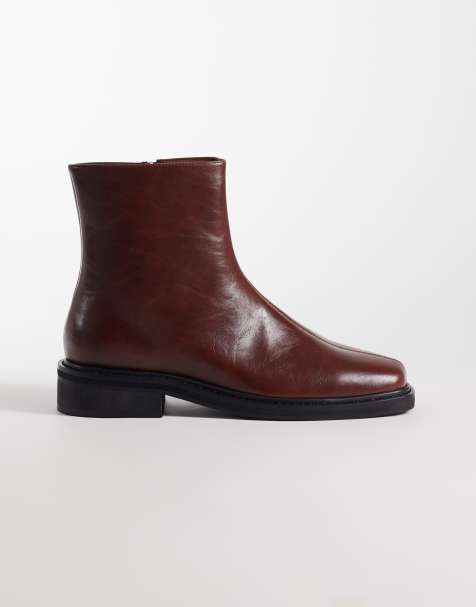 ASOS DESIGN – Röda boots med dragkedja och dekorativ söm - view 1