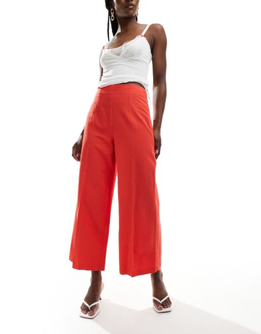 ASOS DESIGN – Röda, figursydda culotte-byxor i linne