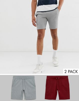 ASOS DESIGN – Röda/gråmelerade jersey-shorts med extra smal passform i 2-pack – Spara-Flerfärgad