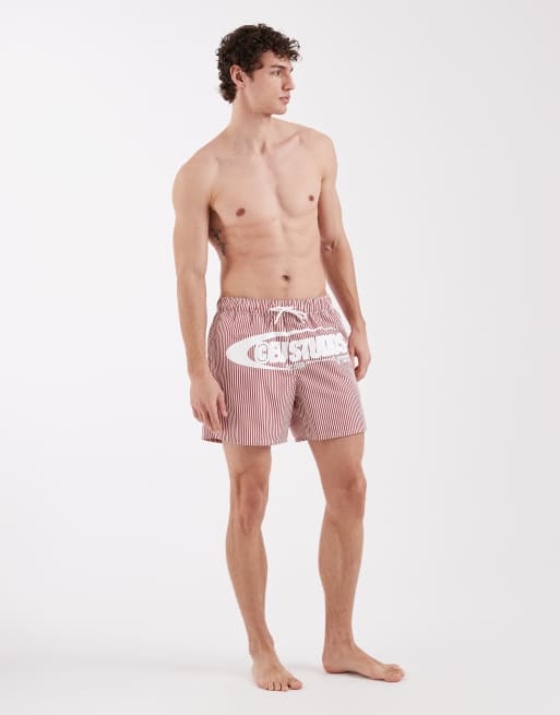 ASOS DESIGN – Röda, randiga, mellanlånga badshorts med tryck, 2 av 5