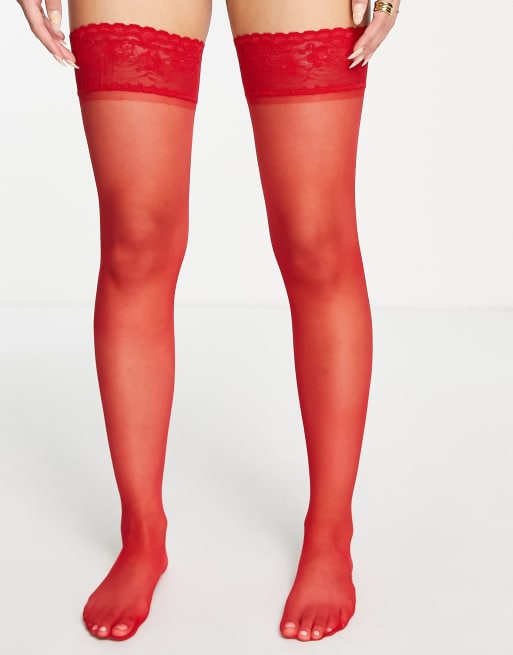 ASOS DESIGN – Röda tights med spetskanter, 2 av 4
