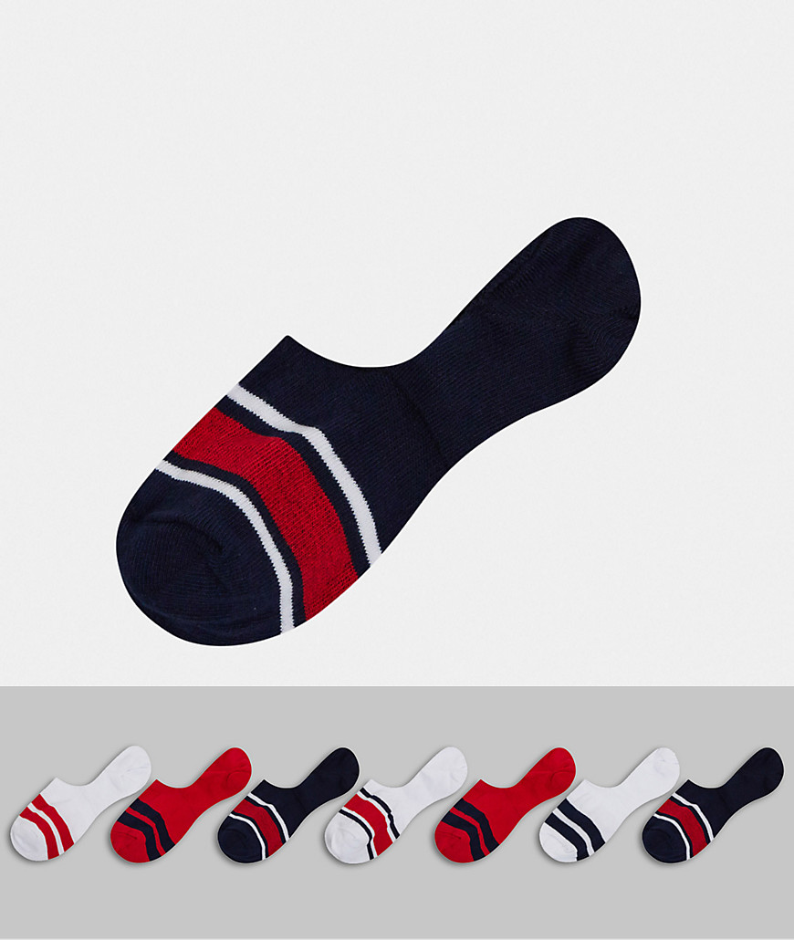 ASOS DESIGN – Röda-, vita- och blårandiga osynliga strumpor i 7-pack-Flerfärgad