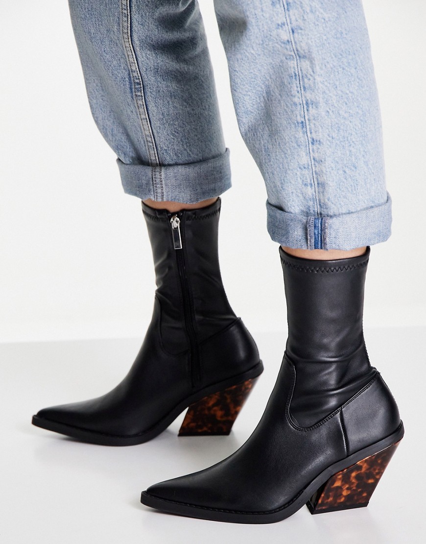 ASOS DESIGN Rodeo western boots with tortoise shell heel in black