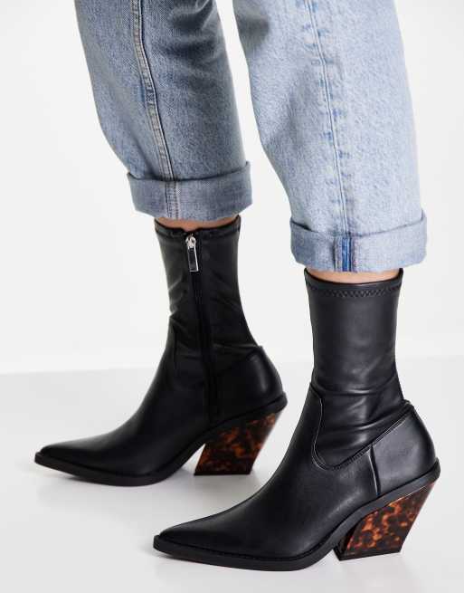 ASOS DESIGN - Rodeo westernlaarzen met tortoise print op de hak in zwart