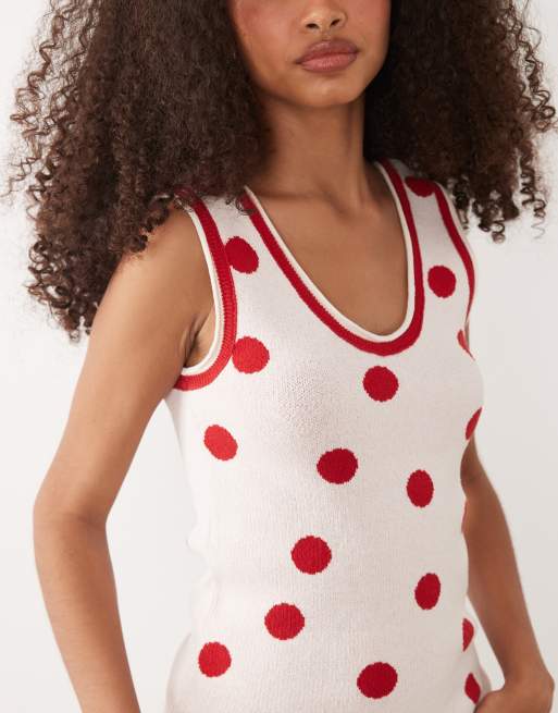 ASOS DESIGN – Rödprickig, stickad topp med smala axelband, 3 av 4