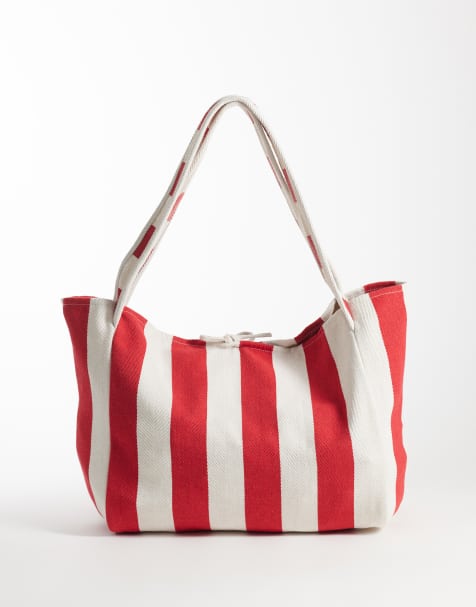 ASOS DESIGN – Rödrandig toteväska i canvas - view 1