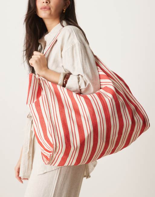 ASOS DESIGN – Rödrandig, tubformad toteväska i slouchy-stil, 3 av 4