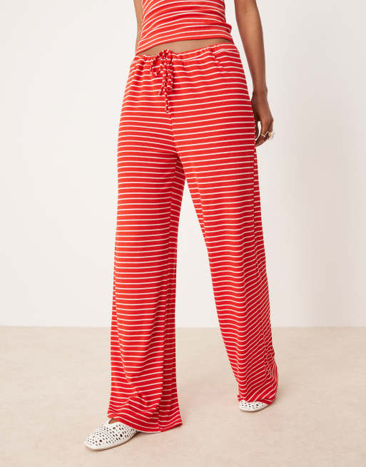 ASOS DESIGN – Rödrandiga, vida byxor med knytning framtill, del av set, 3 av 5