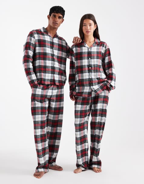 ASOS DESIGN – Rödrutig, borstad pyjamas - view 1