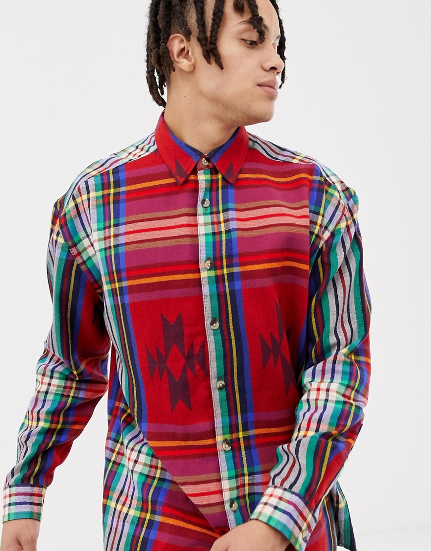 ASOS DESIGN – Rödrutig oversize-skjorta med aztekmönster