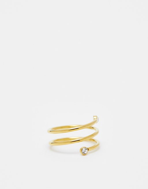 ASOS DESIGN - Roestvrij stalen ring met kristallen in goudkleur