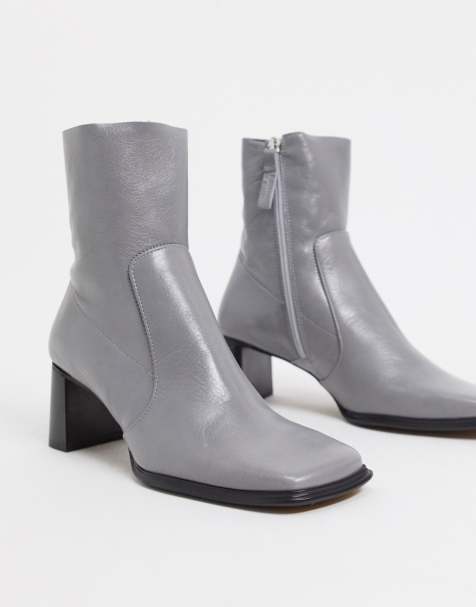 asos design roisin premium leather square toe boots in black