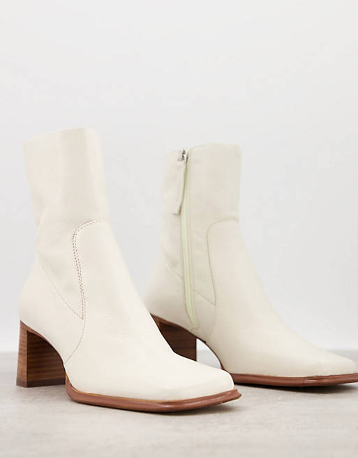 ASOS DESIGN Roisin premium leather square toe boots in off-white