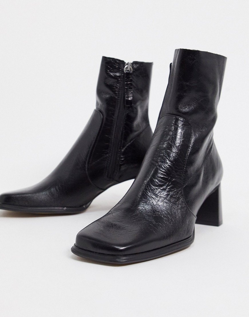 asos design -  – Roisin – Schwarze Stiefel aus hochwertigem Leder mit eckiger Zehenpartie