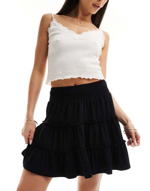 ASOS DESIGN - Rok met stroken en gesmokte taille in zwart