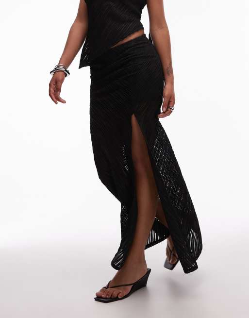 ASOS DESIGN - Rok met textuur, fishtail en zijsplitten in zwart, deel van co-ord set, 3 van 5
