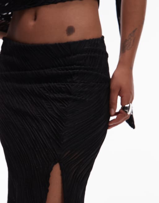 ASOS DESIGN - Rok met textuur, fishtail en zijsplitten in zwart, deel van co-ord set, 5 van 5