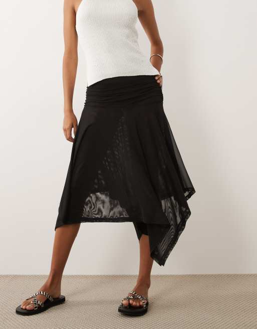 ASOS DESIGN - Rok van doorschijnend mesh met zakdoekzoom in zwart, 2 van 5