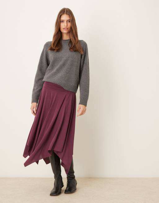 ASOS DESIGN - Rok van modal met asymmetrische zoom met punten in bordeauxrood, 2 van 5