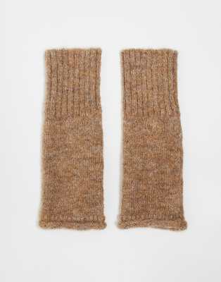 ASOS DESIGN roll edge palmwarmer wool mix in camel-Brown