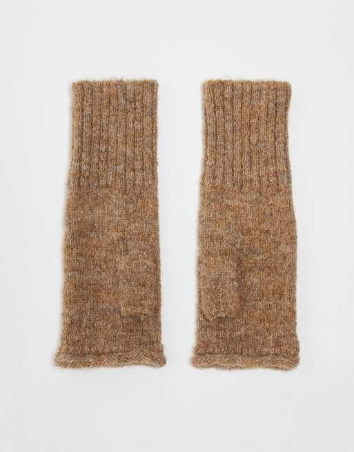 ASOS DESIGN roll edge palmwarmer wool mix in camel