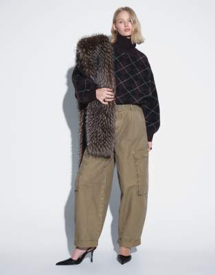 Asos Design Roll Hem Cargo Trouser With Eyelet Belt In Brown