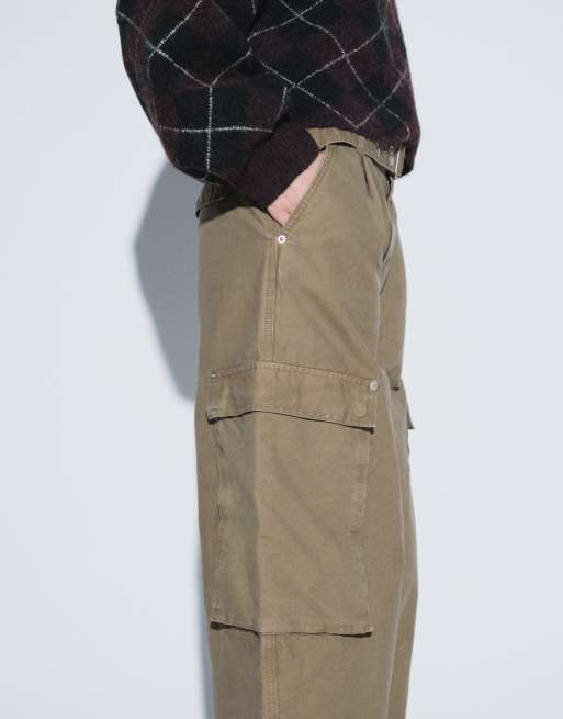 ASOS DESIGN roll hem cargo trouser with eyelet belt in khaki, 5 of 5