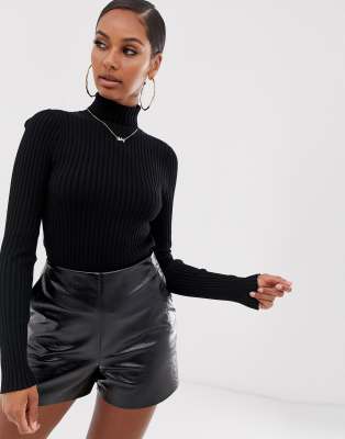 black fine knit polo neck