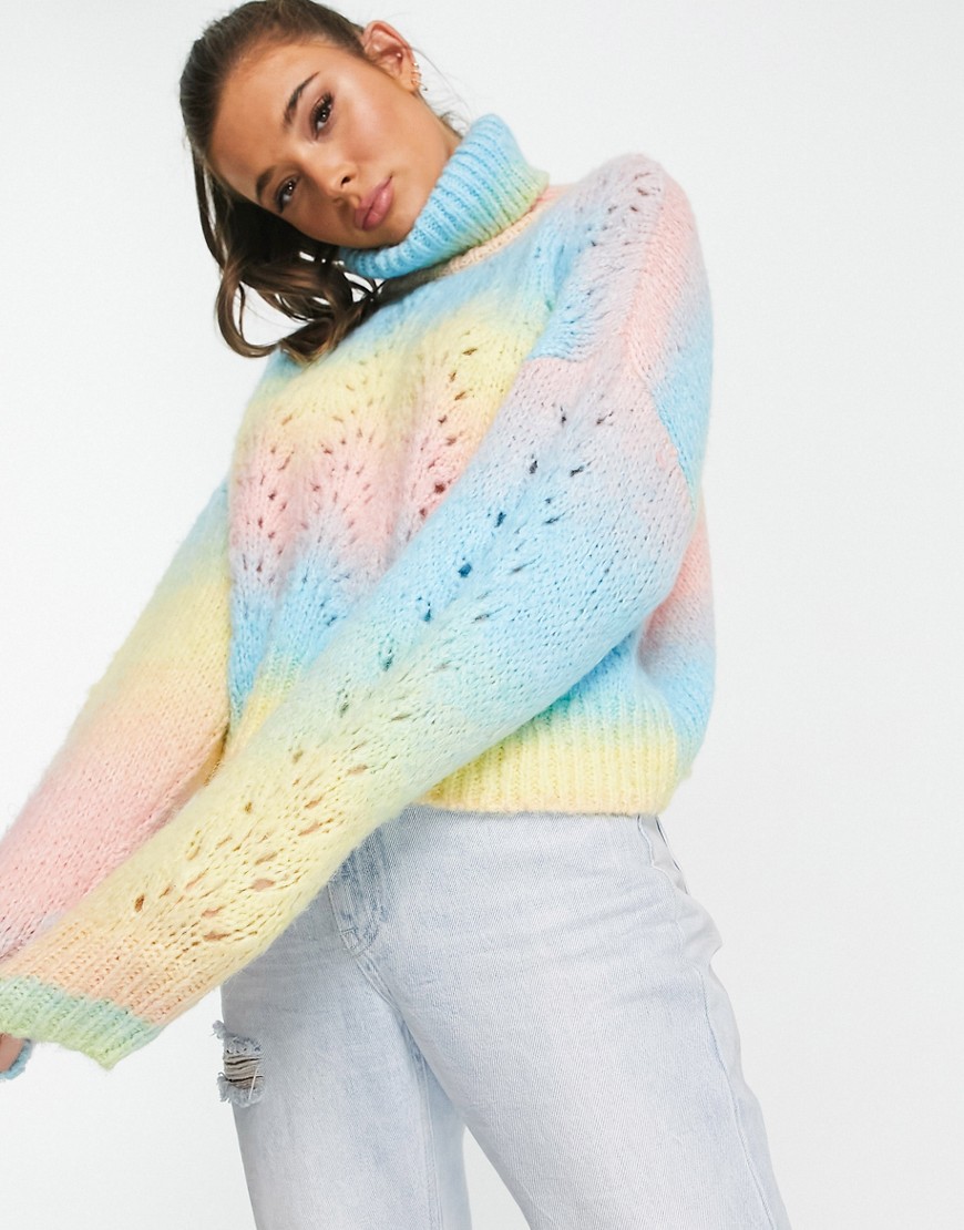 ASOS DESIGN roll neck jumper with pointelle stitch in space dye-Multi