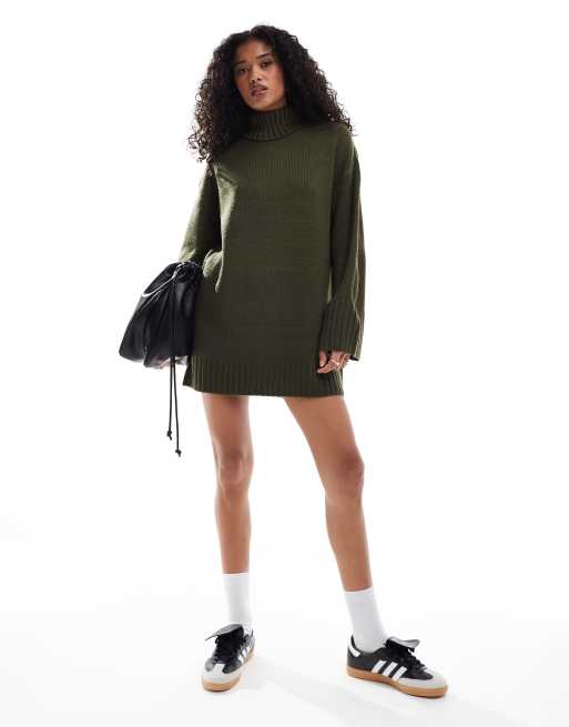 ASOS DESIGN roll neck mini dress in khaki