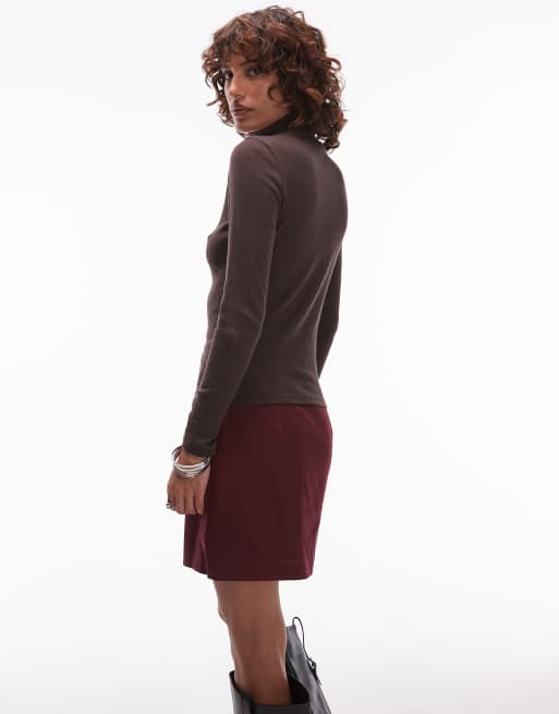 ASOS DESIGN roll neck second skin top in chocolate, 3 of 4