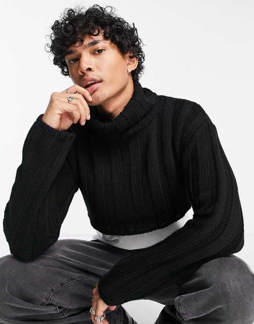 ASOS DESIGN cotton roll neck sweater in black