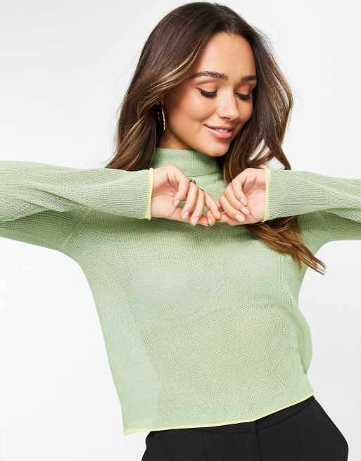 ASOS DESIGN roll neck sweater in green metallic | ASOS