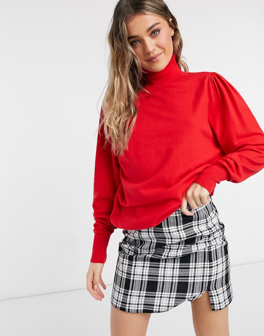 ASOS DESIGN roll neck sweater with open back in red