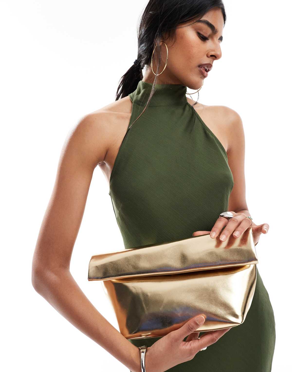 ASOS DESIGN roll top clutch bag in gold