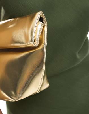 Asos Design Roll Top Clutch Bag In Gold