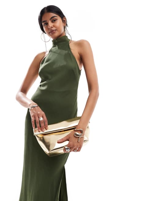 ASOS DESIGN roll top clutch bag in gold