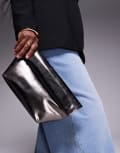 [ASOS DESIGN] ASOS DESIGN roll top clutch bag in gunmetal-Silver No Size Gunmetal