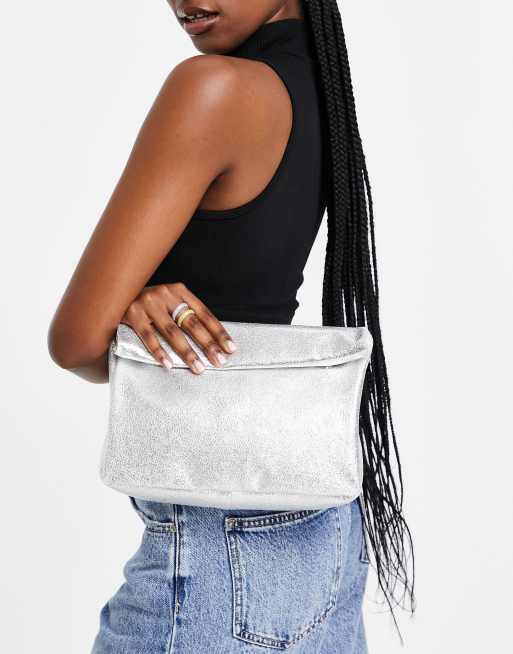 ASOS DESIGN roll top clutch bag in metallic silver ASOS