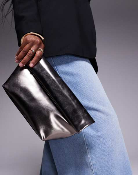ASOS DESIGN roll top clutch bag in pewter - view 1
