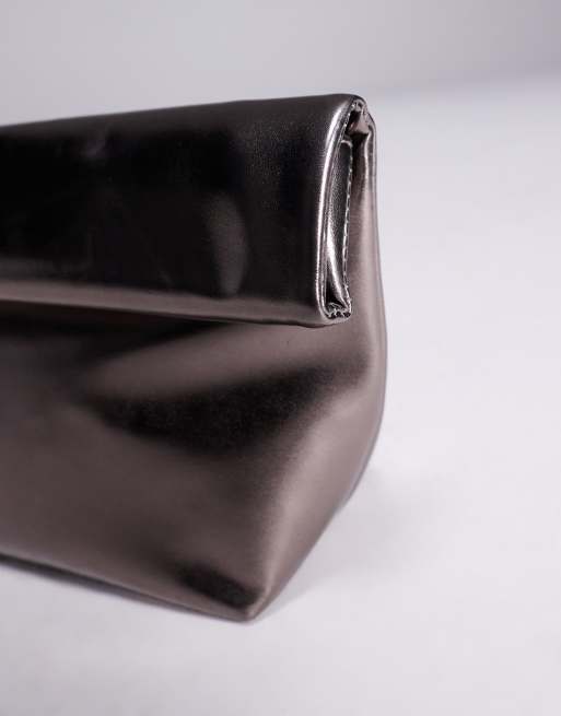 ASOS DESIGN roll top clutch bag in pewter