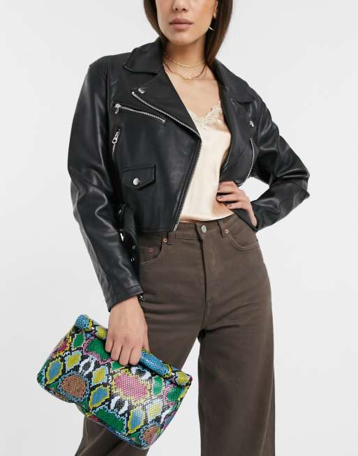 ASOS DESIGN multi pouch cross body bag in black snake