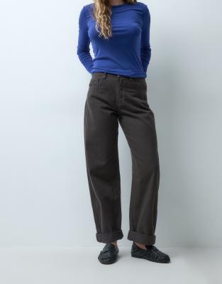 Asos Design Roll Up Hem Slouch Jean In Gray