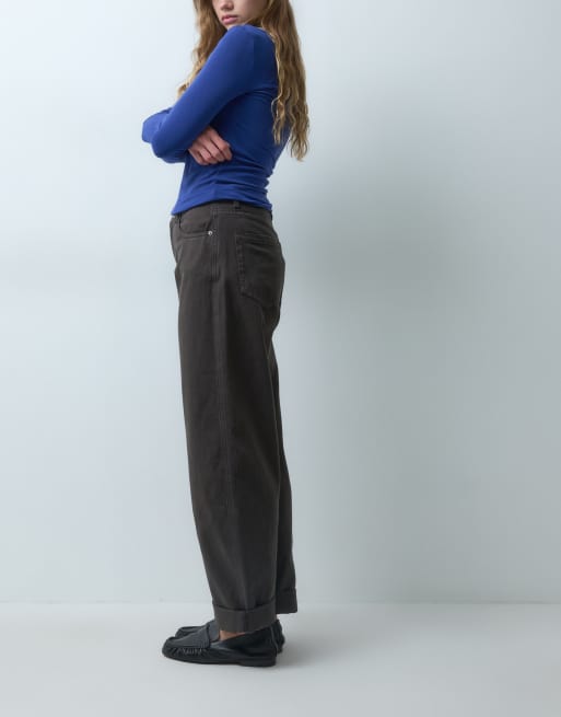 ASOS DESIGN roll up hem slouch jean in espresso brown, 2 of 5