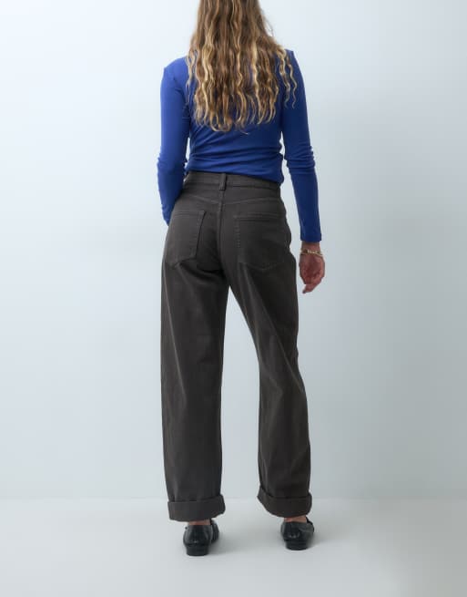 ASOS DESIGN roll up hem slouch jean in espresso brown, 3 of 5