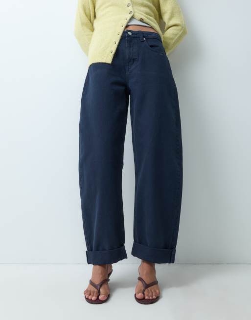 ASOS DESIGN roll up hem slouch jean in navy, 5 of 5